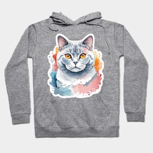 British Shorthair Cat Watercolor Drawing Hoodie